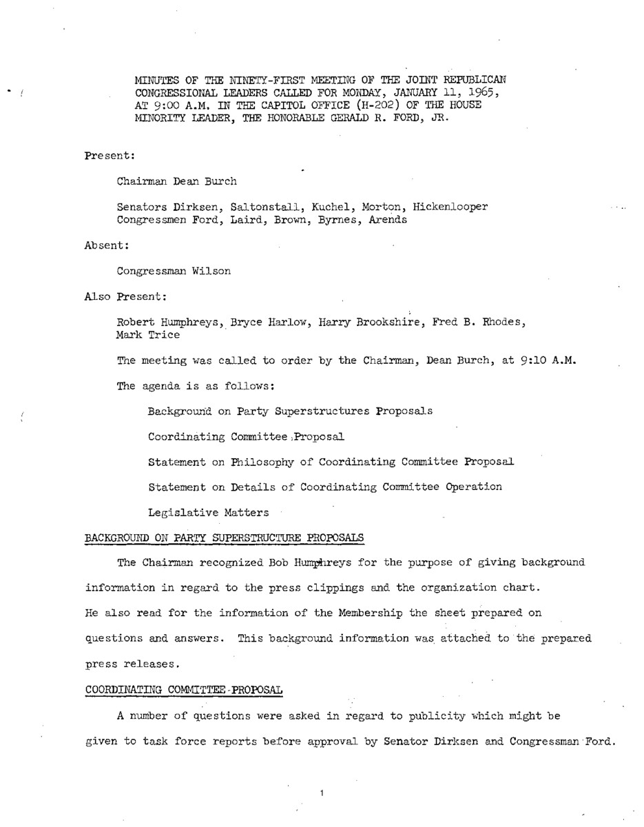 The meeting minutes outline the Republican leadership's about the Republican Coordinating Committee.