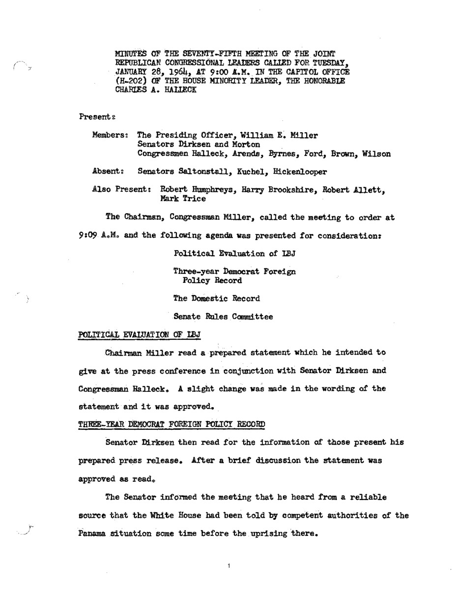 The meeting minutes provide an overview of Republican leadership's response to the Democratic record.