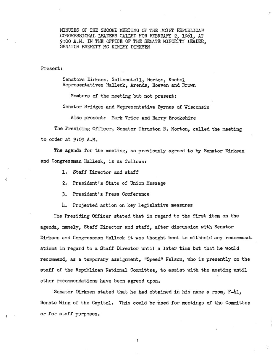 The meeting minutes outline topics planned for inclusion in the Republican leadership's press conference.