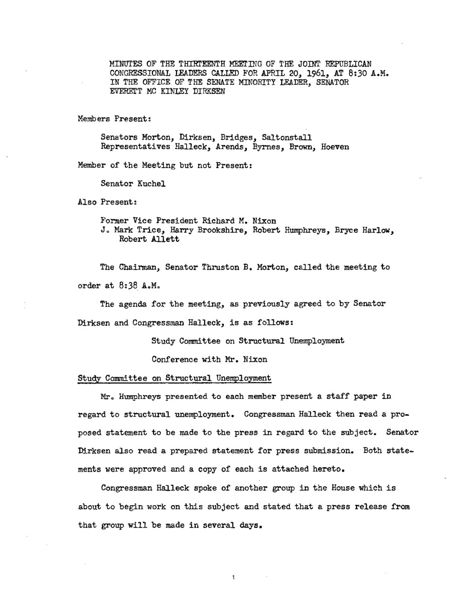 The meeting minutes also reference an off-the-record statement by former President Richard M. Nixon.