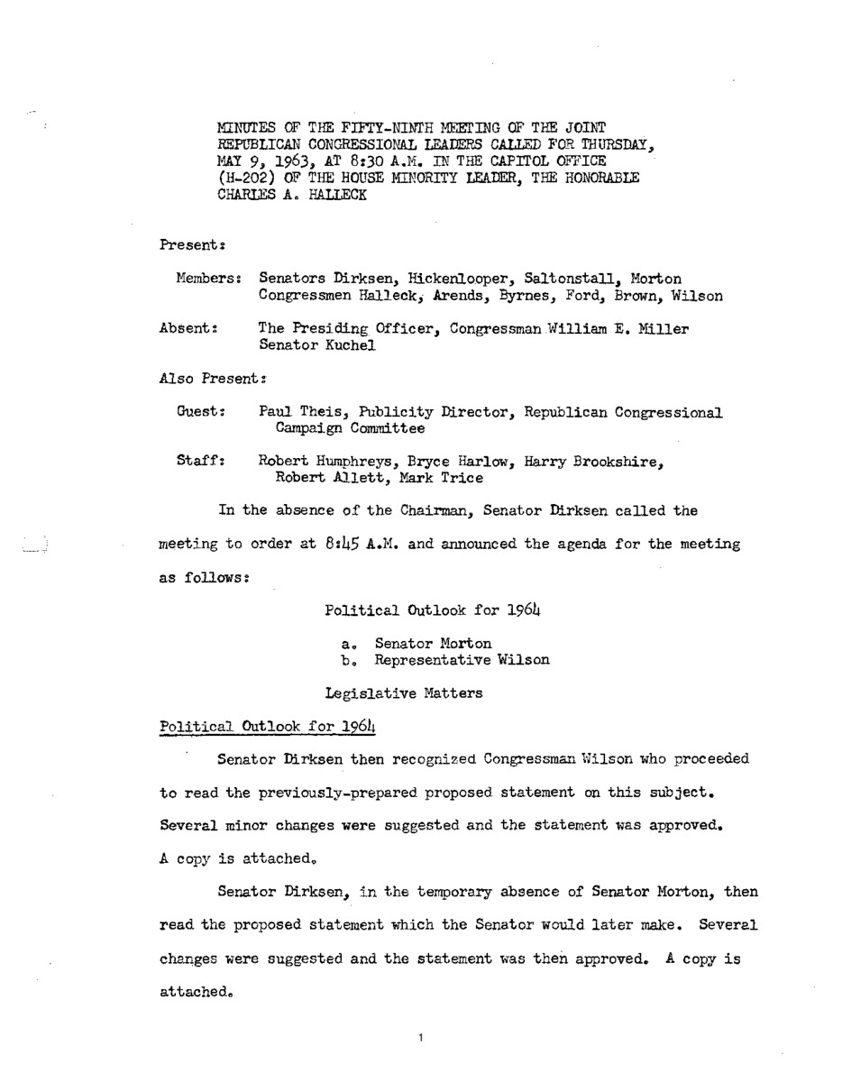 The meeting minutes outline the Republican leadership's preparation for the subsequent press conference.