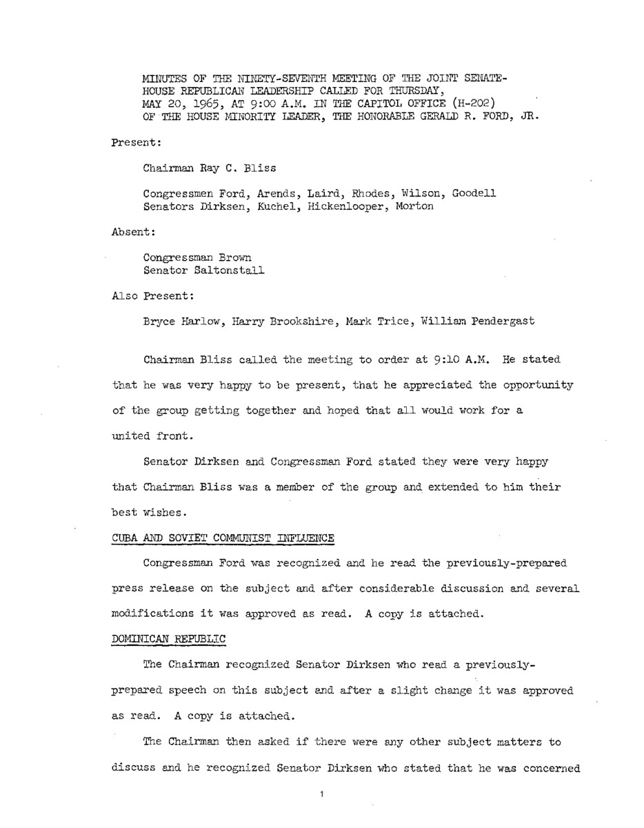 The meeting minutes outline the Republican leadership's discussions about staffing and the state of Cuba and the Soviet Union.