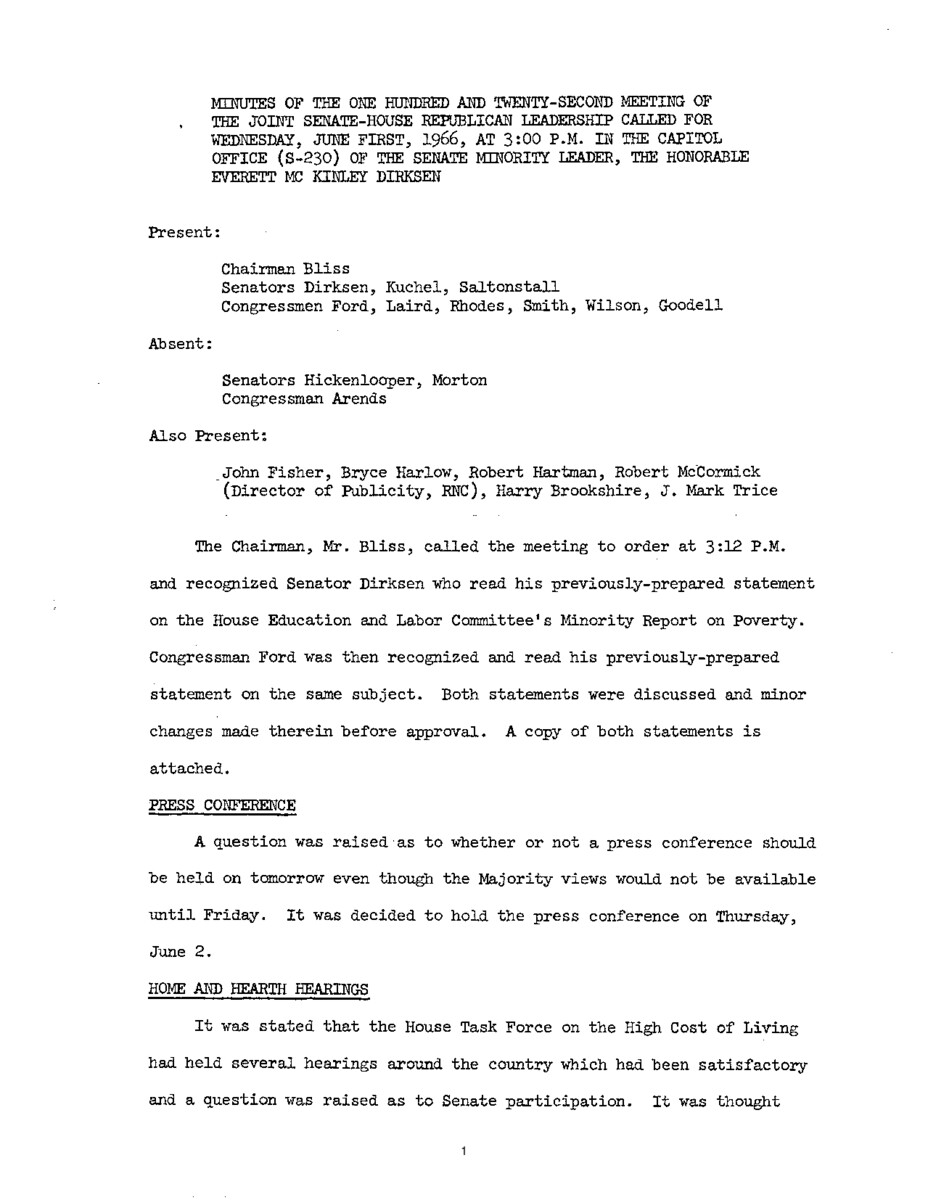 The meeting minutes outline the Republican leadership's discussions regarding inflation, cost of living, and poverty.