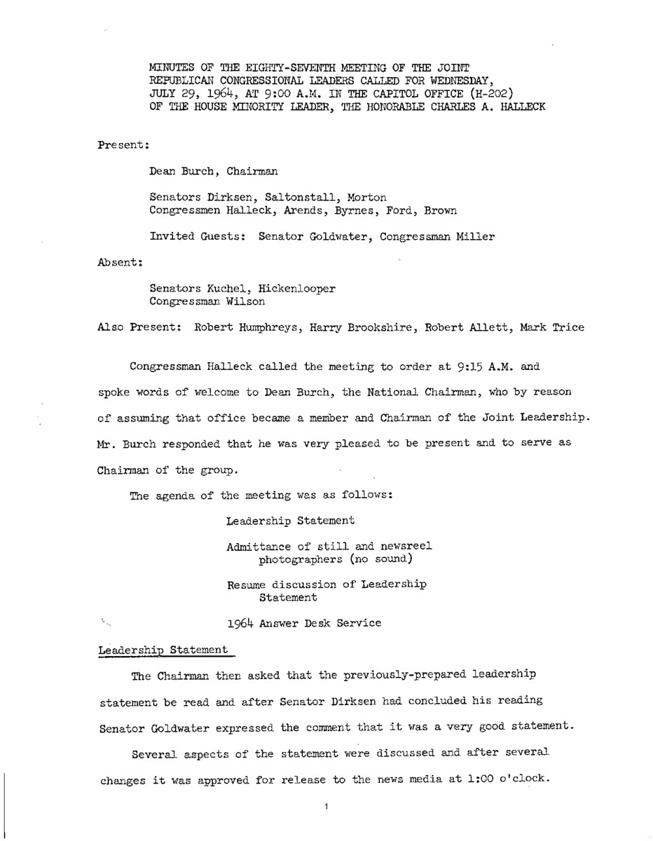The meeting minutes outline the Republican leadership's discussions following the Republican National Convention.