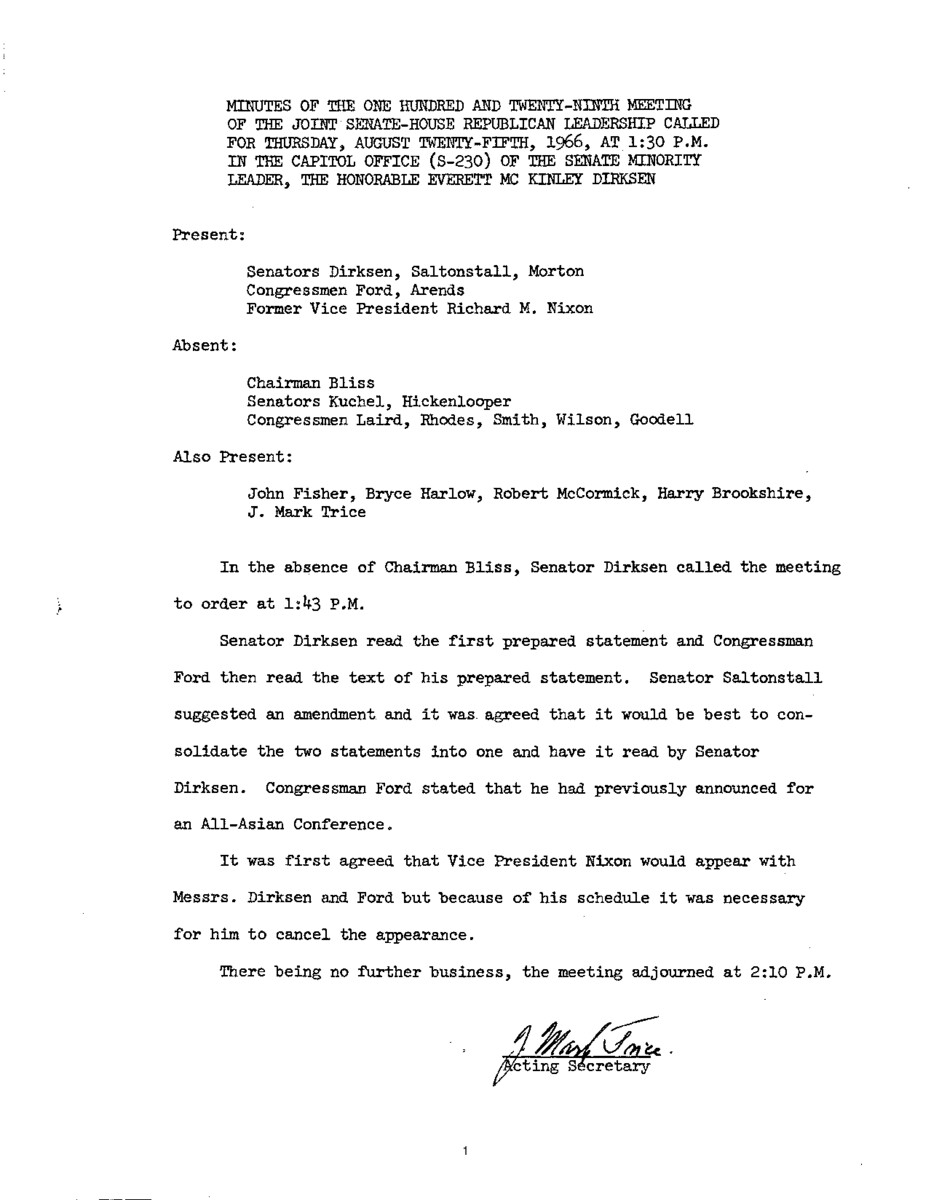 The meeting minutes outline the Republican leadership's preparation for the subsequent press conference.