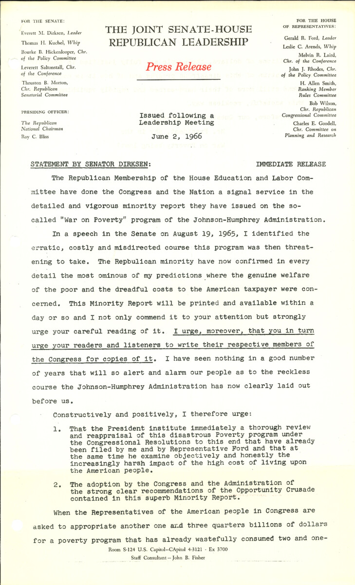 The official statement and press conference covers topics including the War on Poverty, the White House conference on civil rights, RNC minority outreach efforts