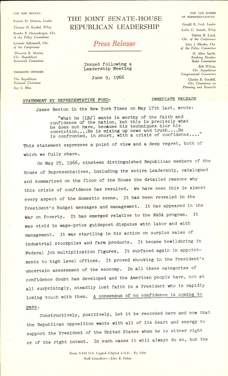 The official statement and press conference covers topics including presidential credibility, the Vietnam War