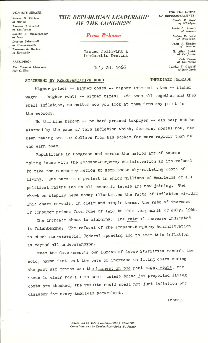 The official statement and press conference covers topics including inflation, the federal budget, civil rights legislation