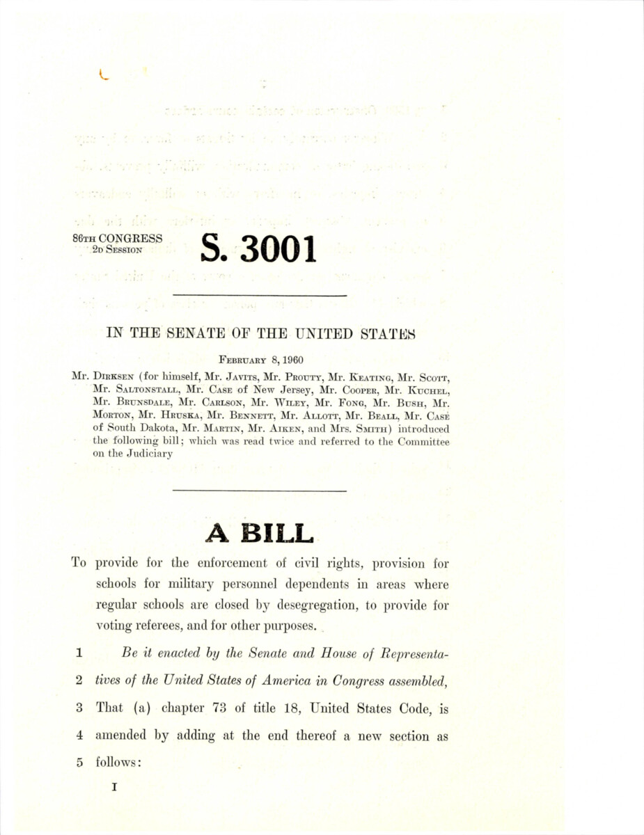 Legislation S.3001 Provisioning Schools For Children Of Members Of The Armed Forces, Where Impacted By Desegregation.