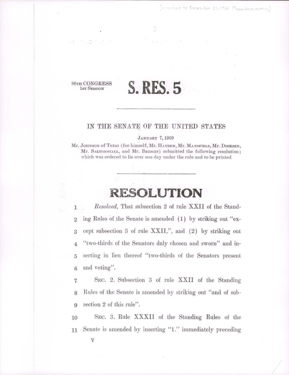 Resolution S. Res. 5 To The Stating Rules Of The Senate With Reference To Voting And Continuity.