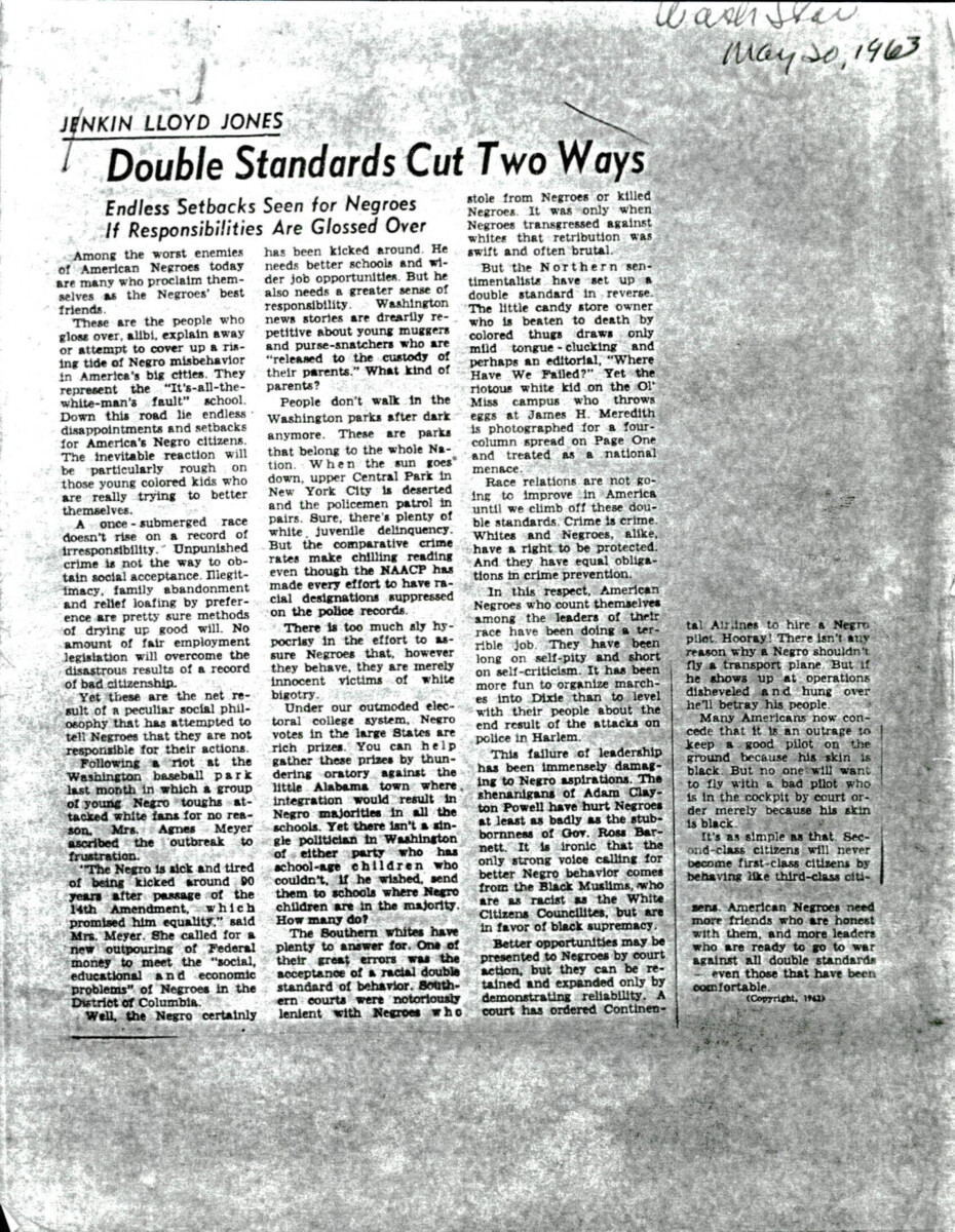 Washington Star Newspaper Article Highlighting Societal Issues Regarding African Americans.