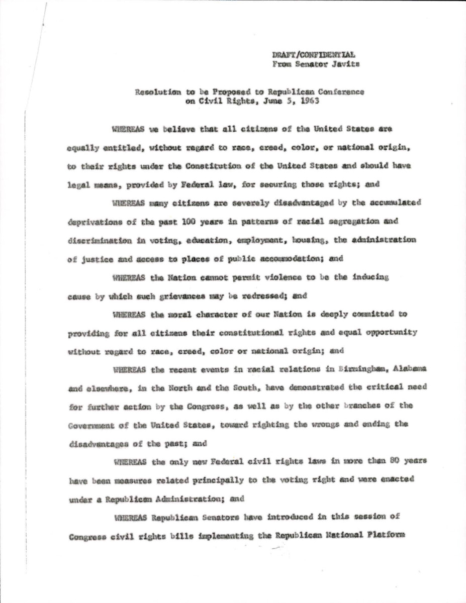 Resolution To Be Proposed To The Republican Conference Of Civil Rights Stating That The Republican Party Will Support And Urge The President To Expand Programs To Benefit All Americans Regardless Of Race.