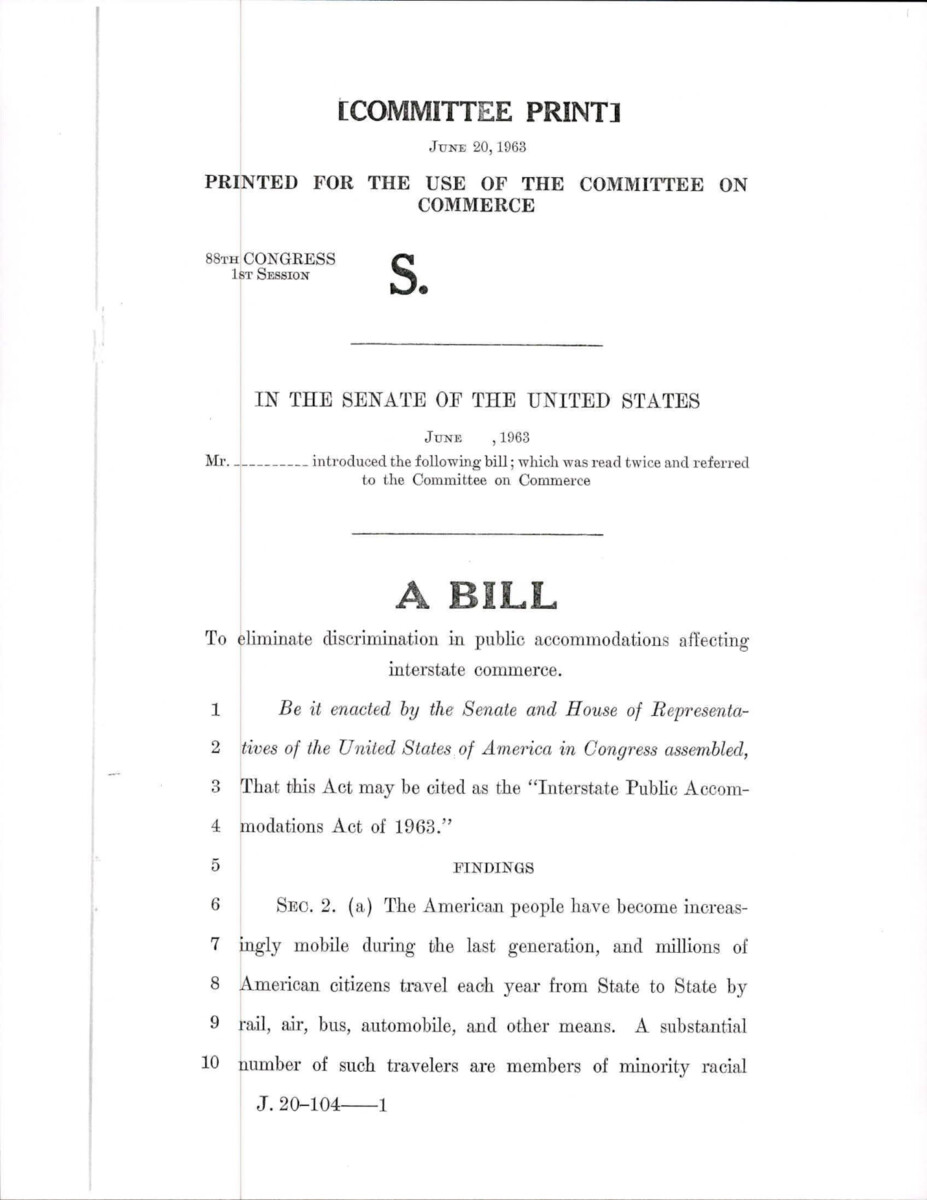 Bill From The House Of Representatives That Was Designed To Enforce Constitutional Rights Especially Those Prohibiting Segregated Business Activities.