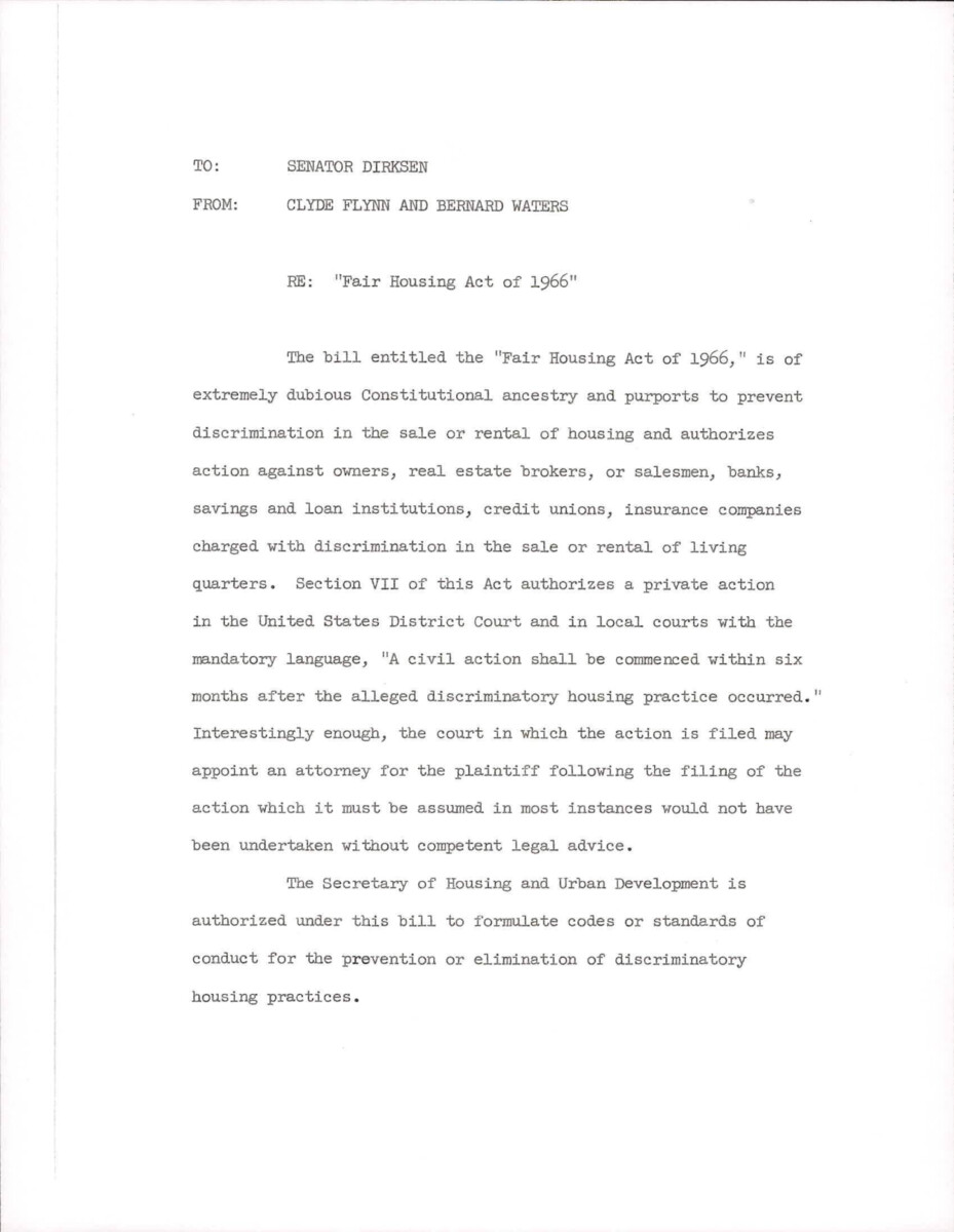 This Letter Discusses The "fair Housing Act Of 1966" Especially Section Vii. Section Vii Deals With The Actions U.S. District Courts And Local Courts Can Take If The Act Is Violated In Any Way.