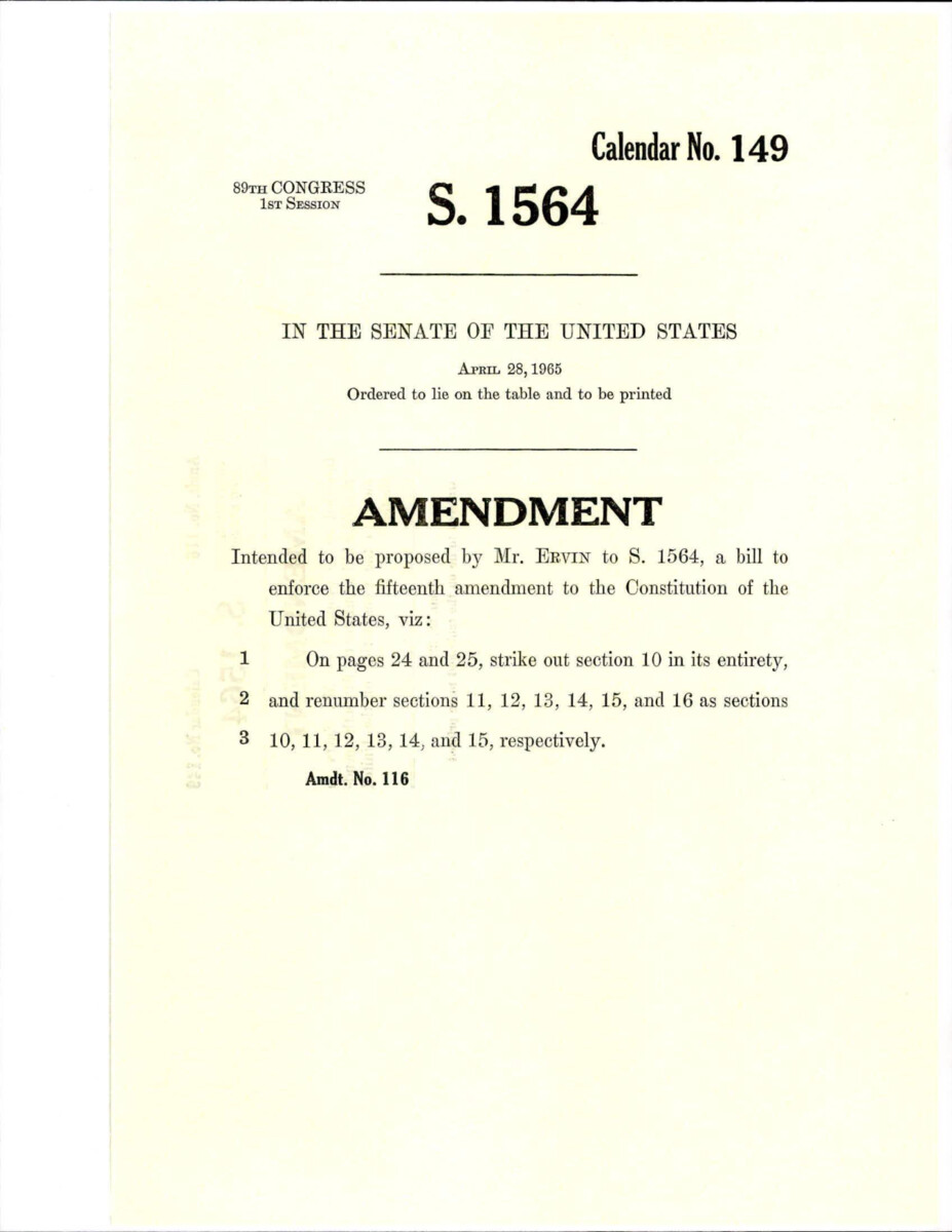 Additional Amendment Proposed By Sen. Ervin To S. 1564 Striking Out Section 10 And Renumbering The Sections Accordingly.