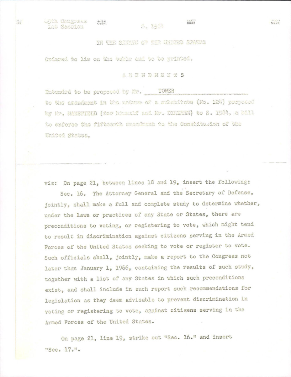 Proposed Revision By Sen. Tower To The Amendment Proposed By Sen. Mansfield Regarding S. 1564, In The Nature Of A Substitute