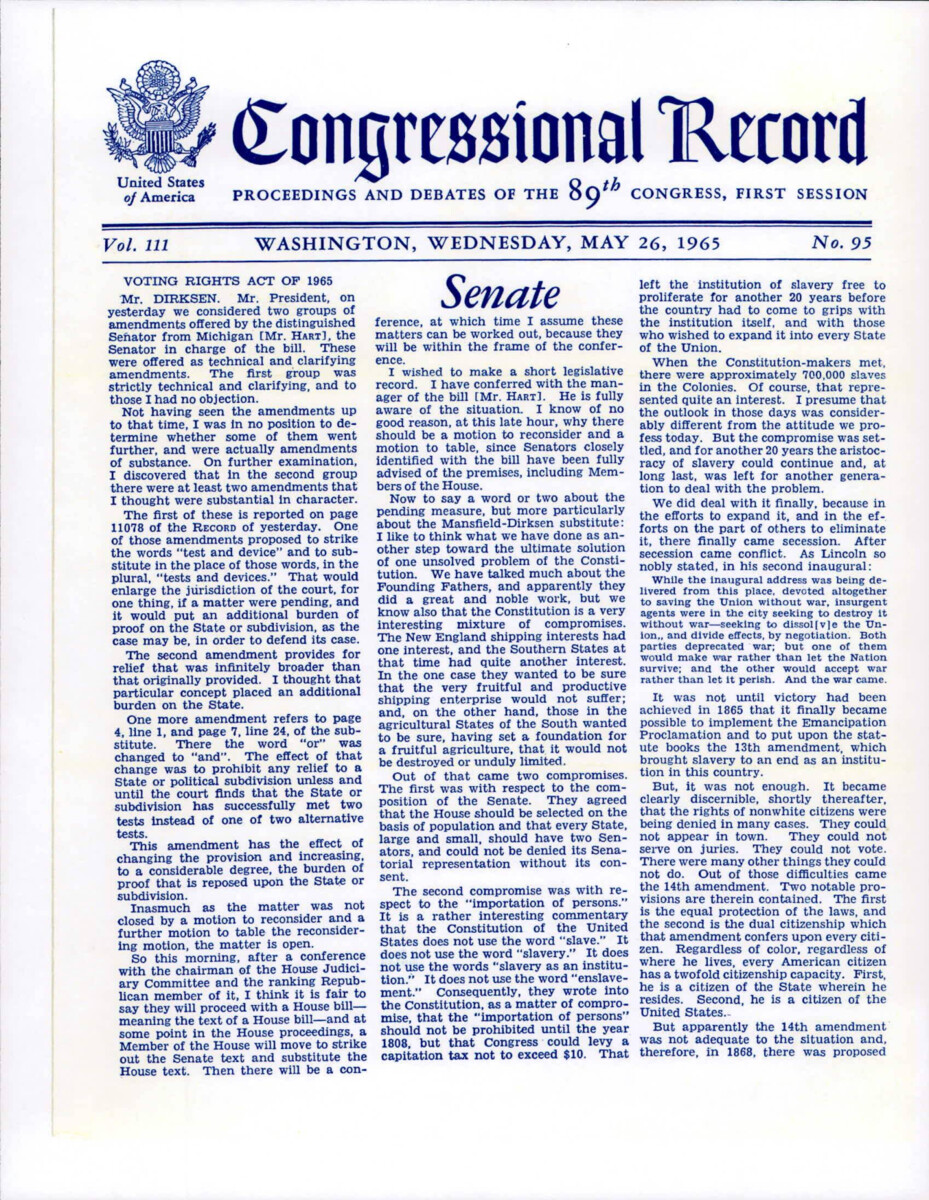 May 26, 1965, Floor Proceedings And Debate Regarding S. 1564