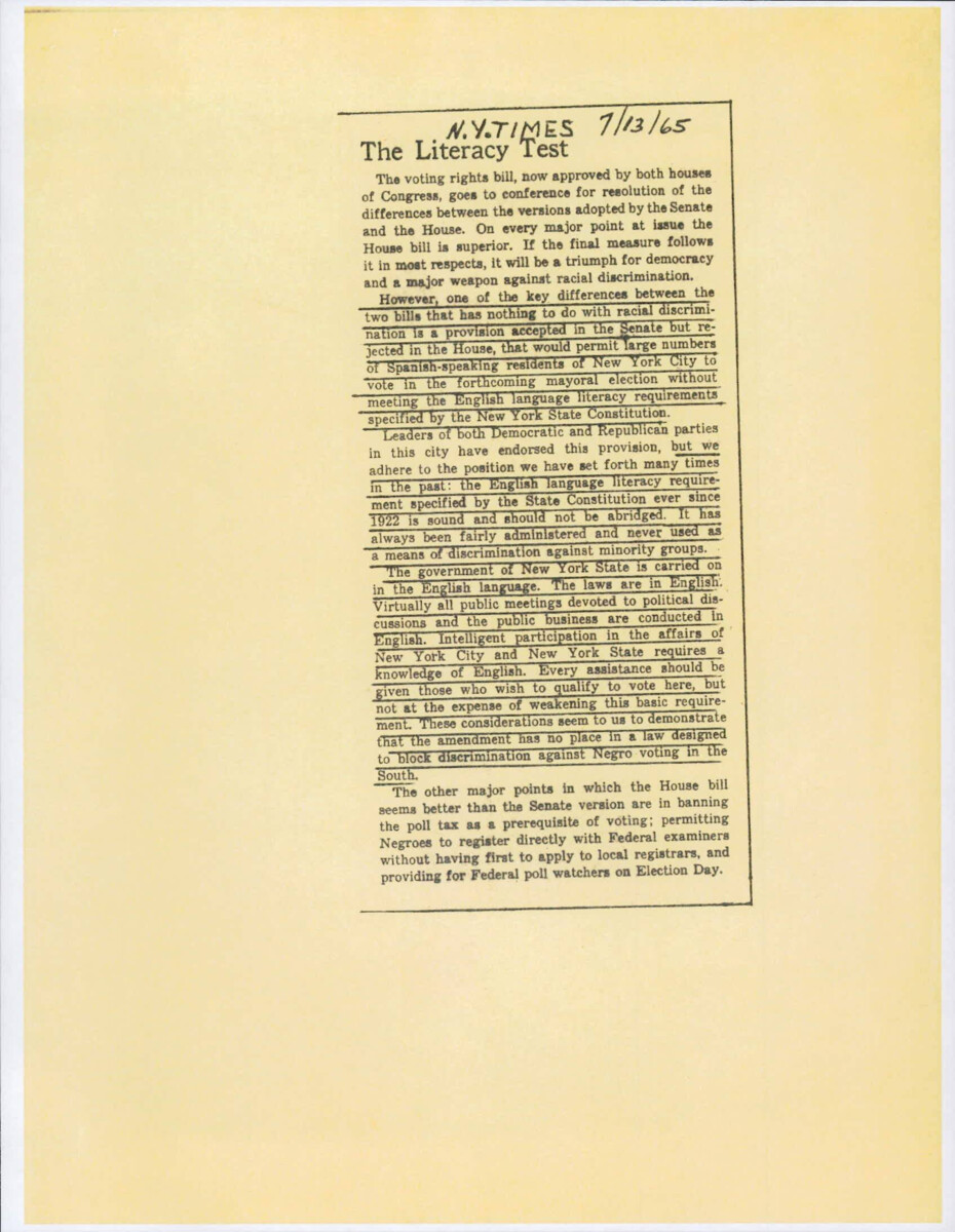 Article Published By The Ny Times Regarding "the Voting Rights Bill"