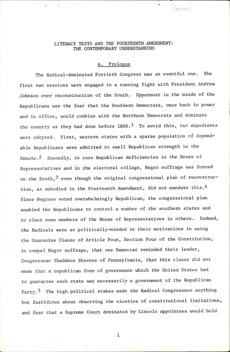 History Of Literacy Tests And Their Relationship With The 14th Amendment.