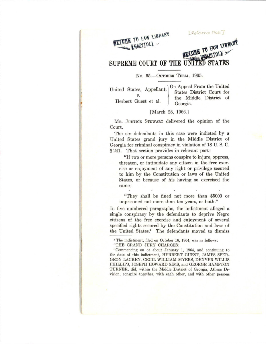 Case In Which Six Defendants Attempted To Threaten And Intimidate African American Citizens From Exercising Rights Guaranteed By The Constitution And The Civil Rights Act.
