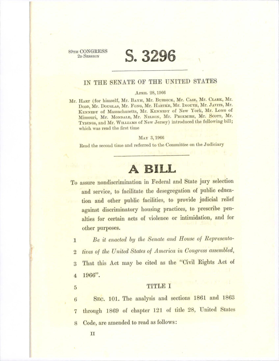 Copy Of S. 3296, The Civil Rights Act Of 1966.