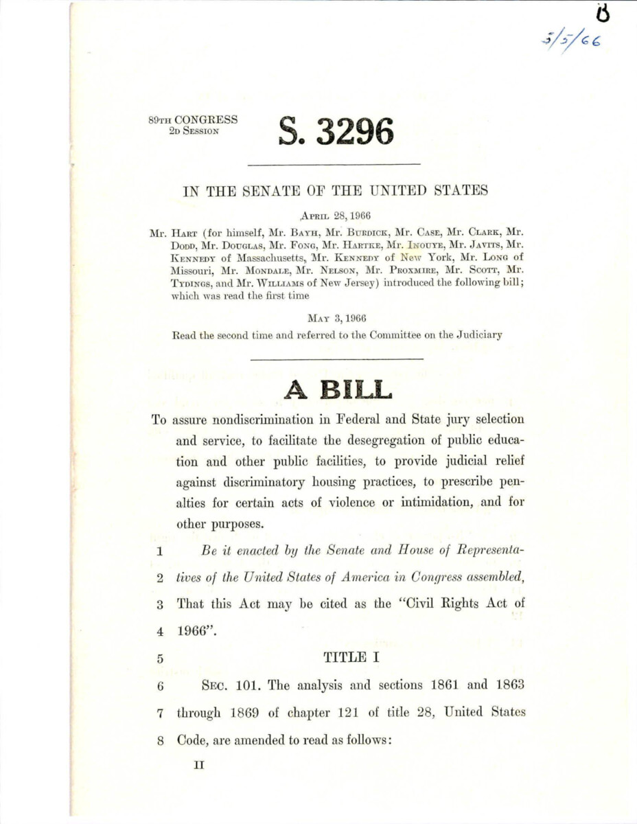 Additional Copy Of S. 3296, The Civil Rights Act Of 1966