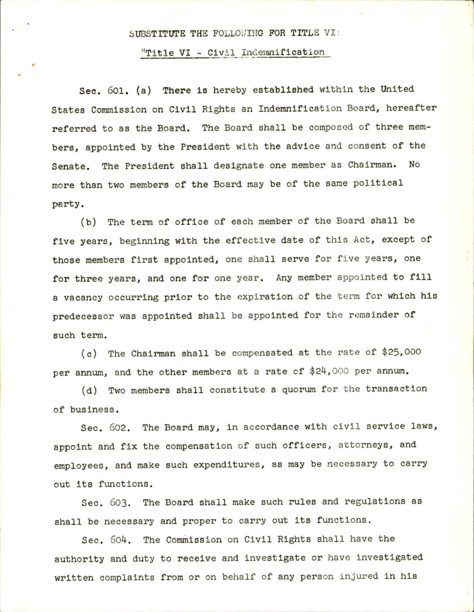 Title Vi Established The United States Commission On Civil Rights An Indemnification Board And Details Punishments For Violating The Civil Rights Act Of 1966.