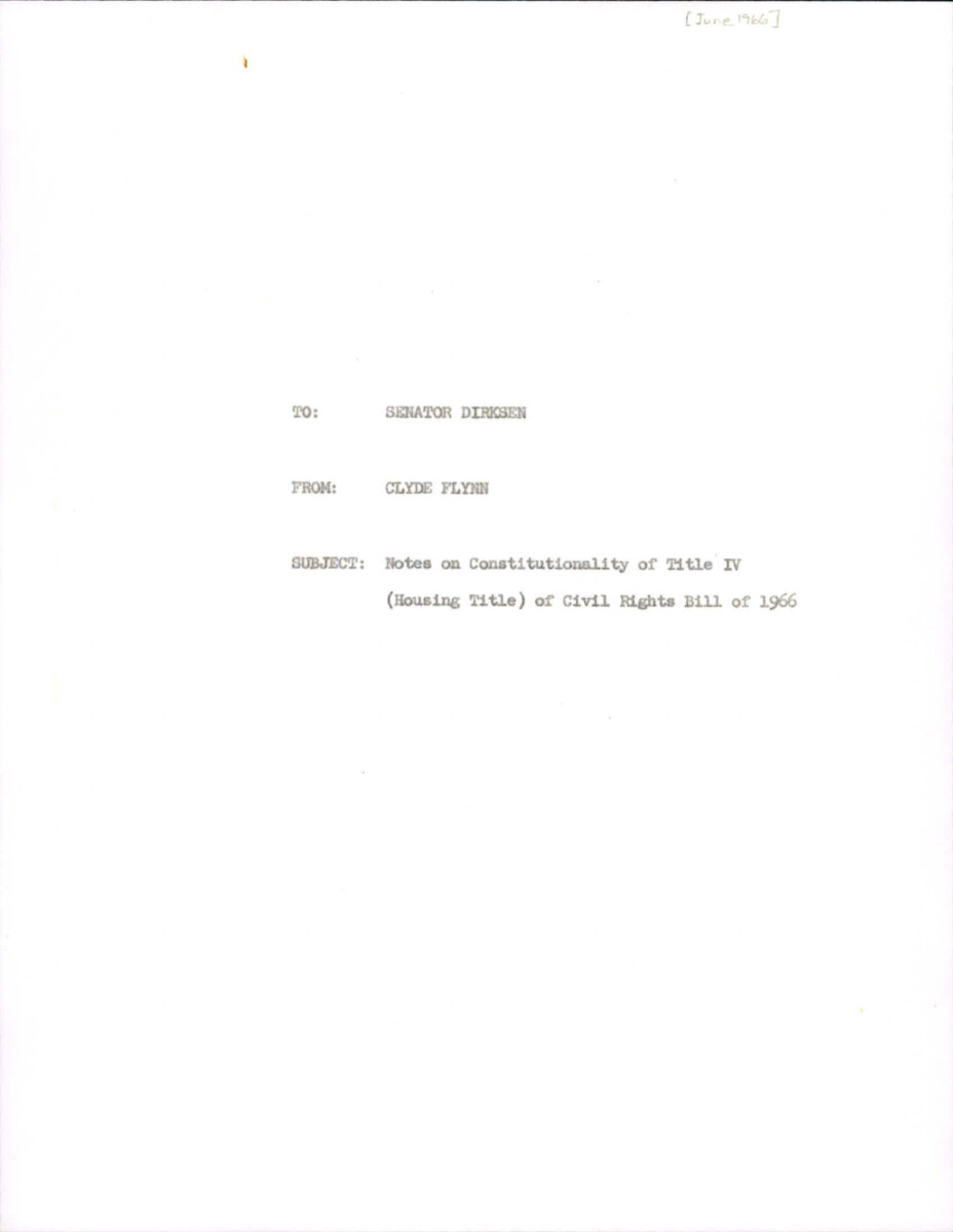 Notes On The Constitutionality Of The Housing Provision (title Iv) Of The Civil Rights Act Of 1966 By Reviewing The 5th Amendment. Many Supreme Court Cases Are Sited Along With Specific Nots On Title Iv.