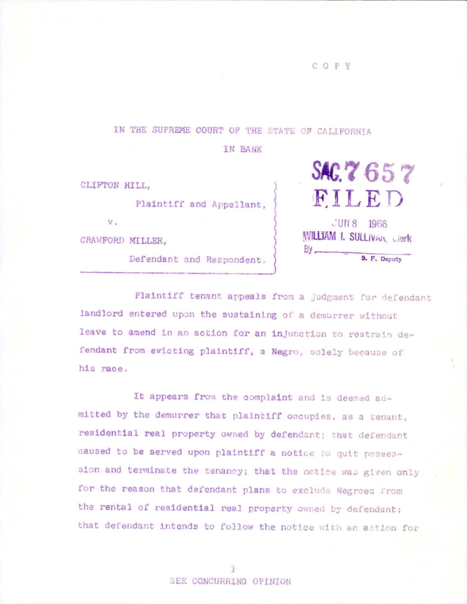 California Supreme Court Case Dealing With Housing Discrimination. The Defendant Claimed Under California Constitution Article 1, Section 26 He Was Entitled To Discriminate In The Rental Of His Property.
