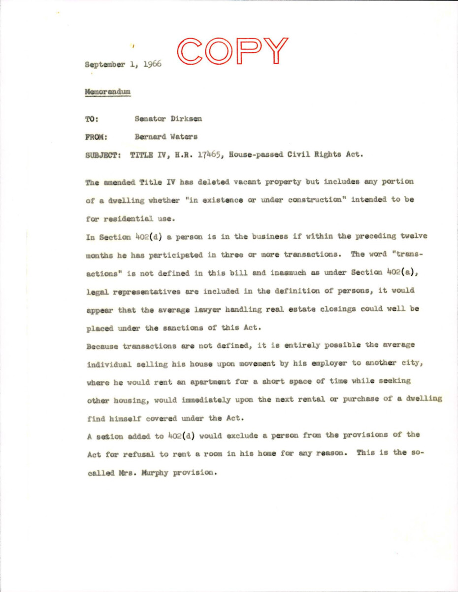 Memo Regarding Title Iv Of The House-passed Civil Rights Act Which Included The New Title Iv. The Memo Also Note The Differences In The Sections Of The Title And The Language Used.
