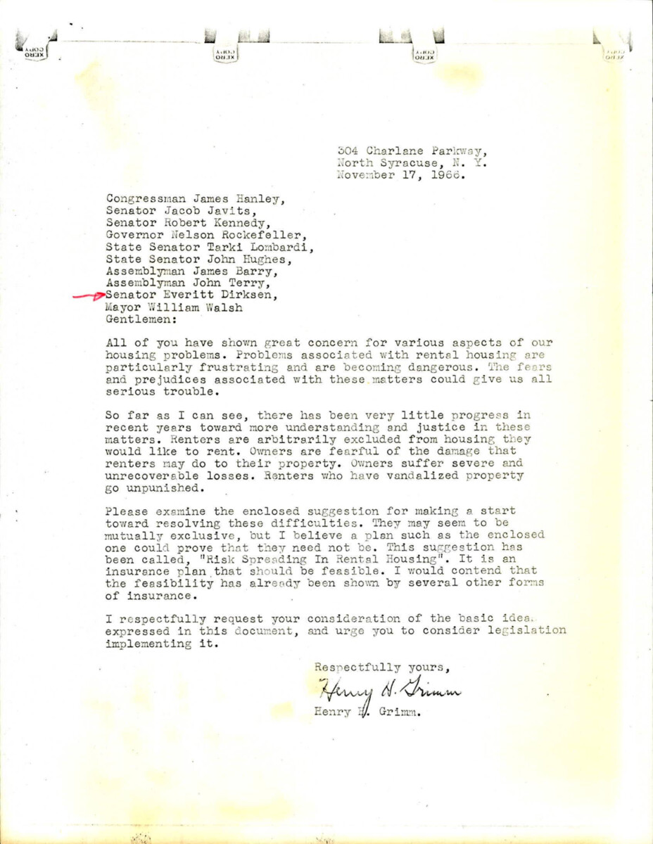 Letter And Paper To Congressmen About Rental Housing And The Suggestion Of A Law To Protect Landlords And Homeowners.