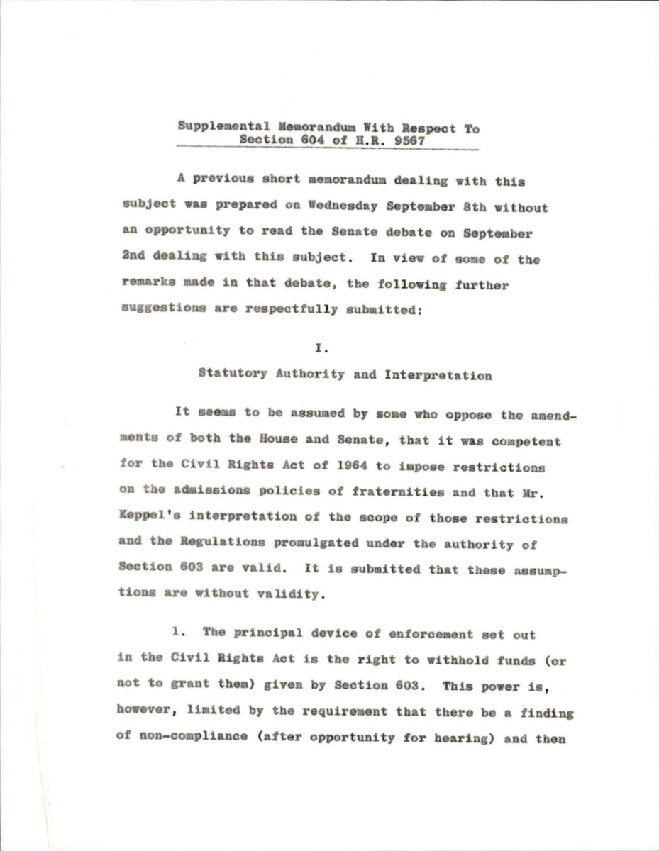 Information About The Higher Education Act Of 1965 Including Its Interpretation, Constitutionality, And How Fraternities Relate To Education.