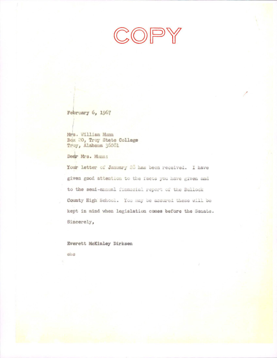 Letter To Mrs. William Munn About Her Concerns Regarding Education In The South For All Schools