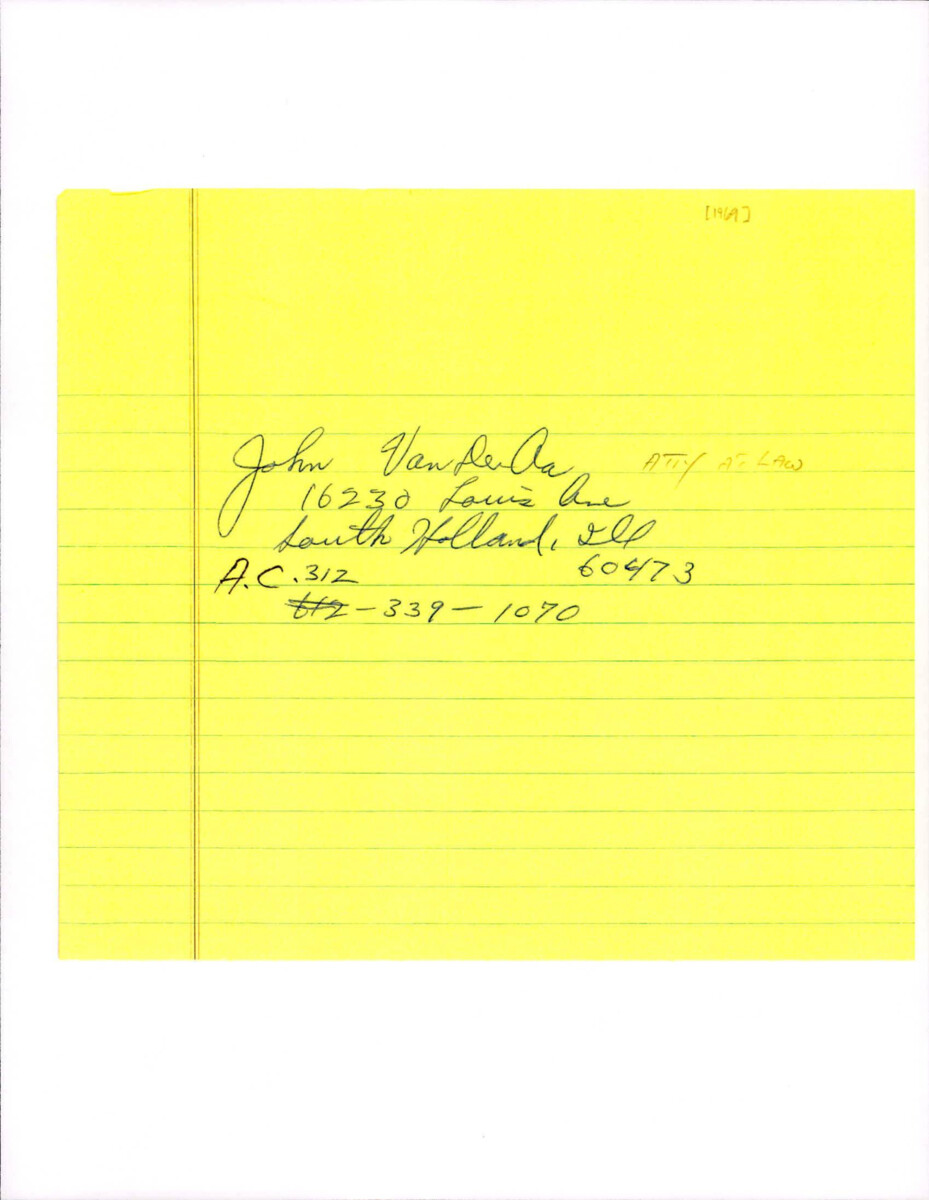 Note With A South Holland Address And Phone Number And Proposed Findings Of Fact Related To The South Holland School Segregation Complaint And The Community Of Phoenix, Il