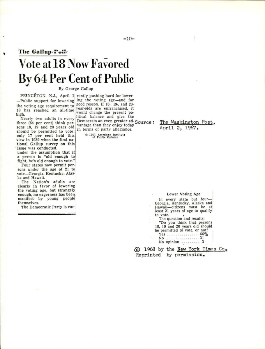 Article About The Lowering Of The Voting Age To 18 Years Old And The Results Of A Poll.