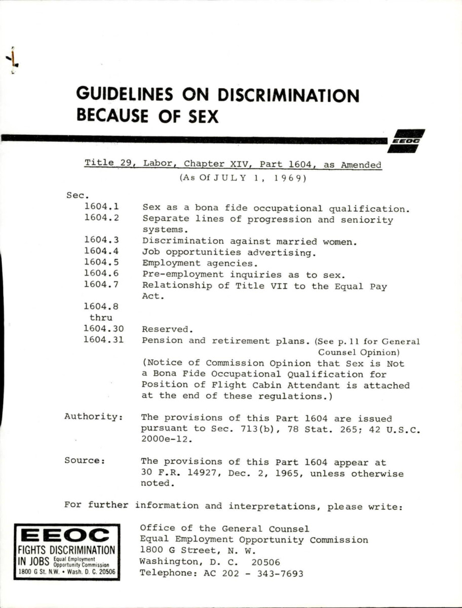Sex Based Discrimination In Employment, Against Married Women, Job Advertising, Agencies, And Retirement And Pensions Plans
