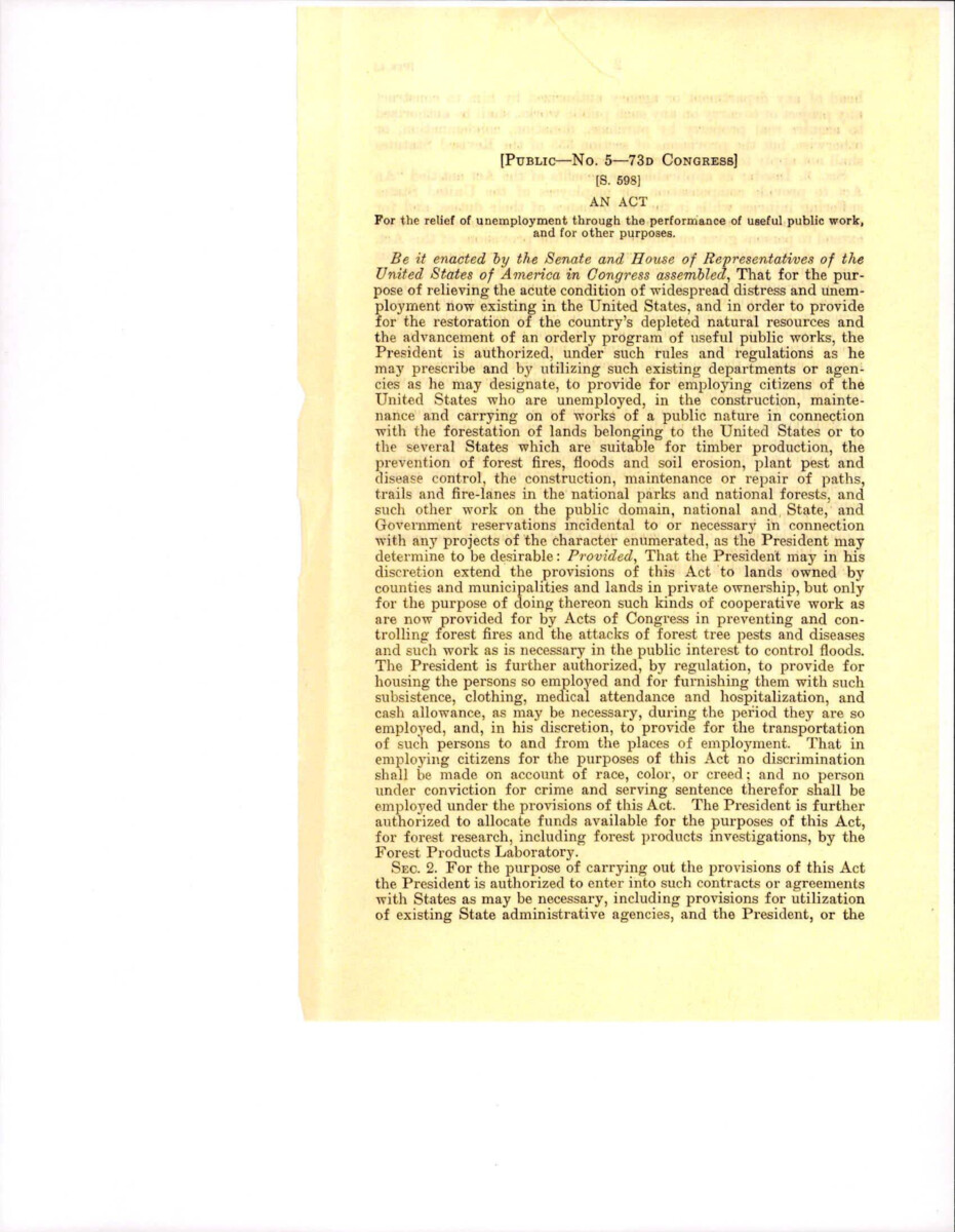 Act That Provides Relief For Unemployment. The Act Was Entitled "an Act To Provide Compensation For Employees Of The United States Suffering Injuries While In The Performance Of Their Duties, And For Other Purposes".