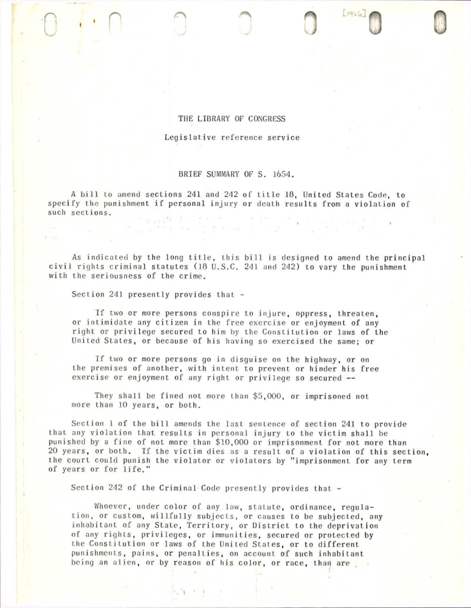 Summary Of S. 1654 Which Amends United States Code To Specify The Punishment If The Amended Acts Are Violated.