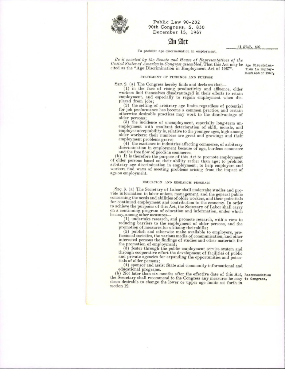 Age Discrimination In Employment Act Of 1967 Designed To Prohibit Discrimination In Employment