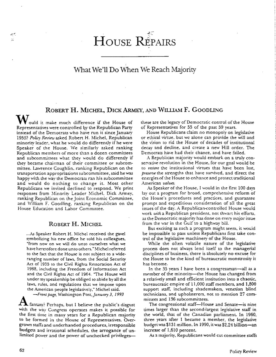 Part of a larger document, titled "The Republican Congress: A Manifesto for Change in the House of Representitives",