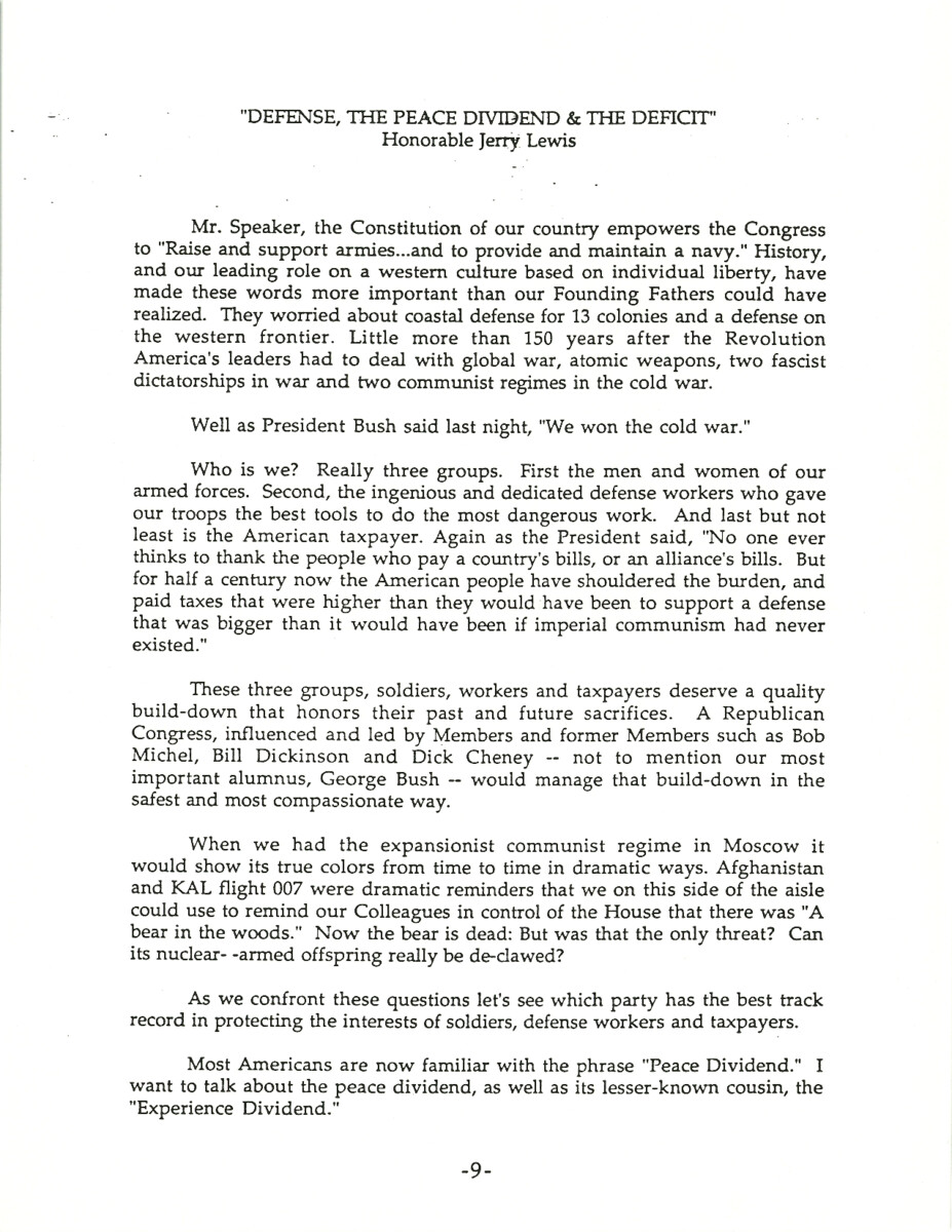 Part of a larger document, titled "The Republican Congress: A Manifesto for Change in the House of Representatives", that outlined the Republican Party's plans should they achieve a majority, this 1992 paper details the party's political agenda and priorities.