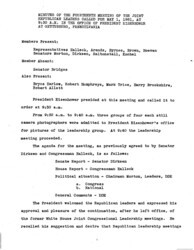 ["The meeting minutes detail discussions held between the Joint Republican Leadership and former President Dwight D. Eisenhower. The discussion focused on upcoming legislation, the future of the Republican Party, and United States policy in regard to Laos and Cuba."]