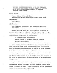 ["The meeting minutes outline discussions by Republican leadership about Mongolia, nuclear testing, Federal Aid to Education legislation, and foreign aid."]