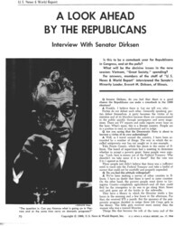 ["This article presents the transcript of an interview between Senator Everett McKinley Dirksen and members of the U.S. News & World Report staff. The discussion focuses on Great Society programs, Vietnam, and reapportionment."]
