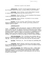 ["This interview transcript records Everett McKinley Dirksen's appearance on Youth Wants to Know. Dirksen fields questions about Communism, the Republican Party, Vietnam, and the Soviet Union."]