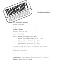 ["This interview transcript features a discussion by Republican and Democratic leaders of Congress regarding the role of Congress in Government and its change over time. The transcript also includes a newspaper clipping regarding increased mail to Congress members."]