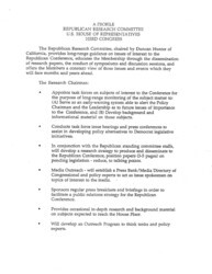 ["Part of a larger document, titled \"A Blueprint for Leadership\" that outlined for House Republicans House Republicans plans for the formulation, communication, and implementation of policy, for the 103rd Congress, the first since 1981 without a Republican-held White House."]