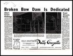 ["The Broken Bow Dam and Reservoir was dedicated in a ceremony attended by 500-700 people, including guest speaker Carl Albert. Albert praised the potential of the area's water resources and encouraged growth. The dam was built with tax dollars from all 50 states and was dedicated to a free and beautiful America. Albert, a potential candidate for Speaker of the House, discussed the history of upstream dams in the area and the fight for their construction. Various special guests were introduced, and the dedication was a crowd-pleasing event. The ceremony included performances by the Broken Bow high school band and emphasized the importance of taking care of the new reservoir."]