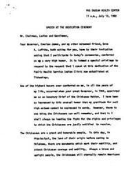 ["The speaker, who is an honorary Chief of the Chickasaw Nation, expresses gratitude for being invited to speak at the dedication of the Public Health Service Indian Clinic in Tishomingo. They highlight the contributions of the Indian population in Oklahoma and the importance of the new health facility in improving the well-being of the community. The speaker also praises the government's efforts in providing various public benefits and services, emphasizing the promotion of general welfare and equality of citizenship."]
