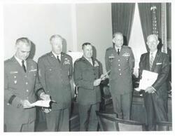 ["Black and white photograph print of William Westmoreland and others at the Flag Day Ceremonies, June 14, 1971"]